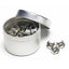 100-pack of 10-32 cage nuts in white metal container with loose nuts displayed outside