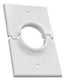 White single gang wall plate with circular cable pass-through opening for low voltage structured cabling installation