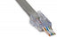 Platinum Tools ezEX 48 CAT6A RJ45 connector with gray cable attached, showing transparent connector body with color-coded wi…