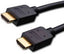 Two black HDMI 1.4 cables with gold-plated connectors for high-speed 1080p video and ethernet transmission