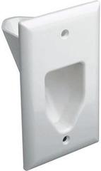 White 1-gang recessed low voltage cable plate with rectangular opening for structured cabling