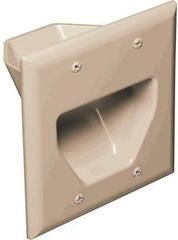 Datacomm 2 Gang Recessed Low Voltage Cable Plate in ivory with dual cable management openings and mounting holes