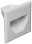 White 2-gang recessed low voltage cable plate with brush opening for structured cabling management