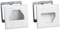 White dual cable management organizers with curved channels for routing flat panel TV cables and cords