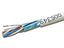 Wavenet Cat6e shielded network cable spool showing blue and white twisted pair wires with white jacket labeled 550MHz