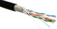 Cat6e shielded direct burial outdoor cable spool showing twisted pair conductors with color-coded wires and protective shiel…