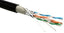Cat6e shielded direct burial outdoor cable spool showing twisted pair conductors with color-coded wires and protective shiel…