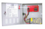 SECO-LARM 12VDC CCTV power supply enclosure with 4 outputs and 5 amps capacity, showing red circuit board and yellow transfo…