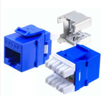 HD-6AKSJBL CAT6 keystone jack in blue with 180-degree angled connector and mounting bracket