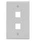White single gang oversized faceplate with two square port openings for network cabling accessories