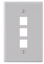 White oversized single gang faceplate with three rectangular port openings for network cabling