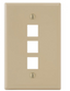 Ivory single gang oversized faceplate with three square port openings for network cabling accessories