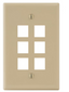 Ivory single gang oversized faceplate with six rectangular port openings arranged in two columns