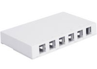White 6-port elite surface mount box with cable management ports for network cabling infrastructure