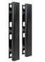 Pair of black vertical metal channels for 7-foot server racks with mounting holes for side or center installation
