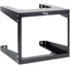 Black ICC 8 RU wall mount rack with open frame design, showing horizontal rails and vertical mounting posts for server equip…