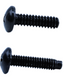 Two black steel #12-24 rack screws with pan heads and threaded shanks displayed side by side