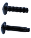 Two black steel #10-32 rack screws shown side-by-side displaying threaded shaft and flanged head design for server rack moun…