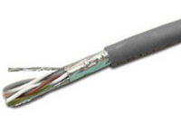 Wavenet Cat6e shielded plenum cable with gray jacket showing twisted copper pairs and shielding layer