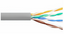 Cat5e ethernet cable with gray jacket showing twisted pair wires in orange, green, blue, and brown colors
