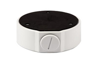 White aluminum junction box with black top plate for fixed dome camera wall mounting installation