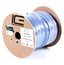 Wooden spool of Lutron 46L blue and white striped network cabling with 500 feet of structured cable for data center installa…