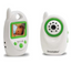 PalmWatchIII baby monitor system showing portable handheld unit with green-trimmed display screen and fixed white camera uni…