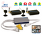 iCamDVR USB wireless camera system with dual receivers, DVR converter box, and 4-channel display monitor setup