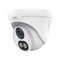 White dome-shaped network camera with dual LED lights, 4MP sensor, and gray accent ring mounted on wall bracket