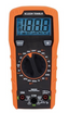 Klein Tools MM325 digital multimeter with orange and black casing, displaying 1818 on LCD screen, featuring manual ranging d…