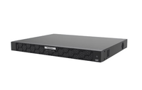 TDNVR16P16K-M-AI 16-channel NVR with 2TB storage, 16 POE ports, and front panel indicators mounted on black rack-mount chass…