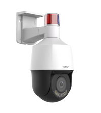 TDPTZ4MP5IRS-PD 4MP PTZ network camera with white dome housing, black base, red warning light, and wall mounting bracket