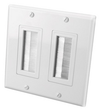 Dual Gang Decor Style Brush Bulk Cable Wall Plates - White