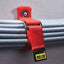Red RIP-N-10-G10-BK CinchStrap cable management strap securing gray cables to white wall surface