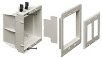 Arlington Industries double gang recessed electrical box in white with removable plates and internal compartment shown disas…