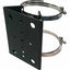 Black steel pole mount bracket with two stainless steel hose clamps for securing SiteWatch illuminators to poles