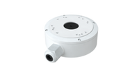 White DWC junction box for T9 turret cameras with fixed lens mount and side cable entry port