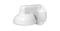 White wall mount bracket for vandal dome and turret cameras with curved dome housing and wall attachment plate