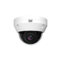 DW 4MP white dome IP security camera with black lens and IR capability for network surveillance