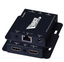 Vanco HDMI Extender over Cat5e/Cat6 cable with black metal housing, Ethernet port, and dual HDMI connections for network cab…