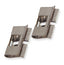 Two gray ICC 66 block bridging clips shown at different angles, displaying metal contact points and mounting slots