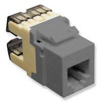Gray ICC high density voice RJ11 keystone jack with beige mounting bracket for structured cabling