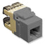 Gray ICC high density voice RJ11 keystone jack with beige mounting bracket for structured cabling