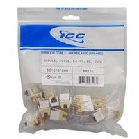 25-pack of ICC white high-density RJ-11 keystone jacks for structured cabling installations in retail packaging