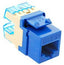 Blue ICC Cat5e high-density modular keystone jack with punch-down terminals and cable management clips