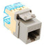 Gray ICC Cat5e high density modular keystone jack with blue cable management clips and RJ45 port
