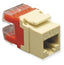 ICC Cat5e high density modular keystone jack in ivory with red latch, networking hardware component