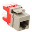 ICC HD Cat 6 modular keystone jack in gray with red strain relief clip and RJ45 port