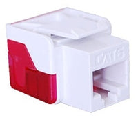 ICC Cat 6 EZ Modular Keystone Jack in white and red, featuring tool-free push-in installation design for structured cabling