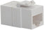 White Cat6A modular keystone coupler with cable entry port for network cabling connections